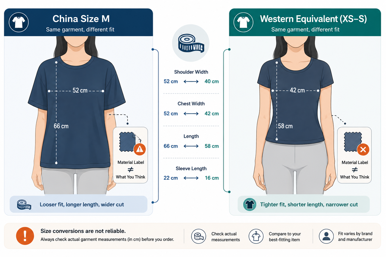 China size M vs. Western XS-S comparison