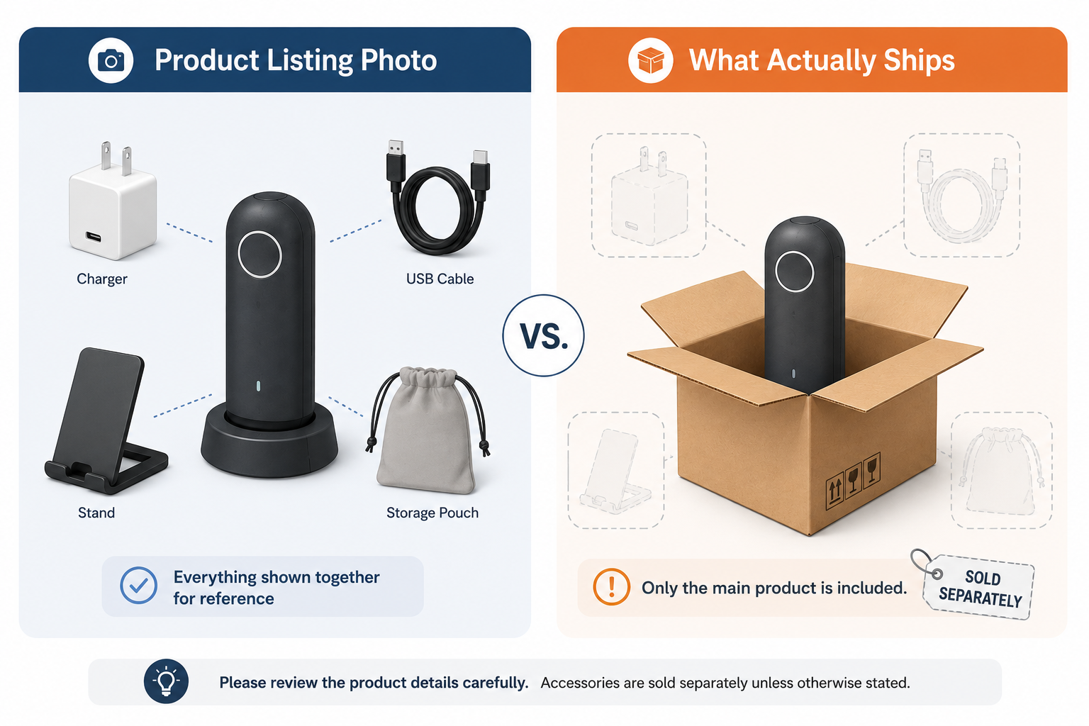 listing photo vs. what actually ships